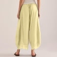 thumbnail image 4 of Resicozy Cropped Lace-Hem Pants for Women High Waisted Drawstring Wide Leg Pants Casual Lightweight Trousers with Pockets Yellow XL, 4 of 6
