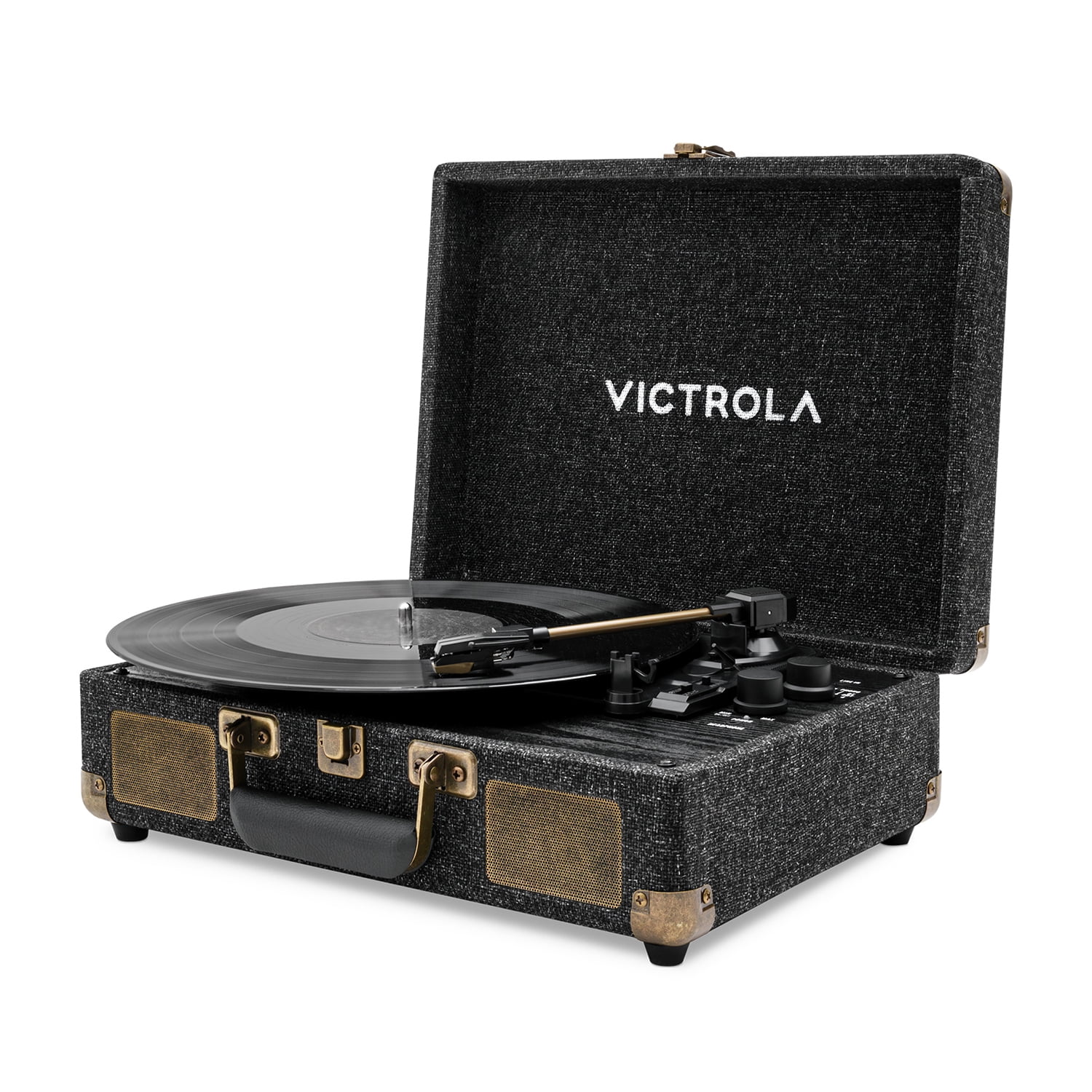 Victrola Venture Bluetooth Portable Mid-Century Modern Suitcase Record Player with 3-Speed Turntable & Built-in Speakers  | Black