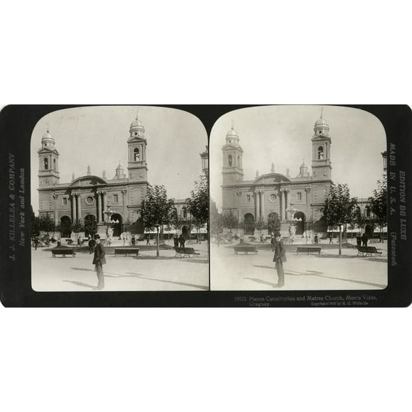 Uruguay: Montevideo, 1908. /N'Plazza Constitution And Matres Church, Monte Video, Ouruguay.' Stéréograph, 1908. Affiche Imprimée par (18 x 24)