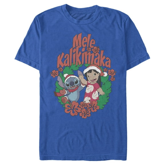 Men's Lilo & Stitch Mele Kalikimaka Christmas Graphic Tee Royal Blue Small