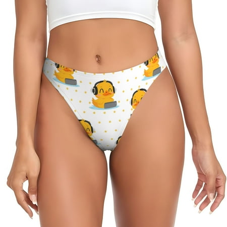 Kdxio Cute Duck With Headphone Pattern Seamless Thongs for Women No Show Thong V-waisted Stretch Breathable Sexy Panties Underwear-Small