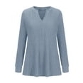 thumbnail image 4 of Idoravan Womens Plus Size Tops,Ladies, Fashion Women's Button Round-Neck Long Sleeve Casual T-shirt Top Solid Blouse Blue XXL, 4 of 6
