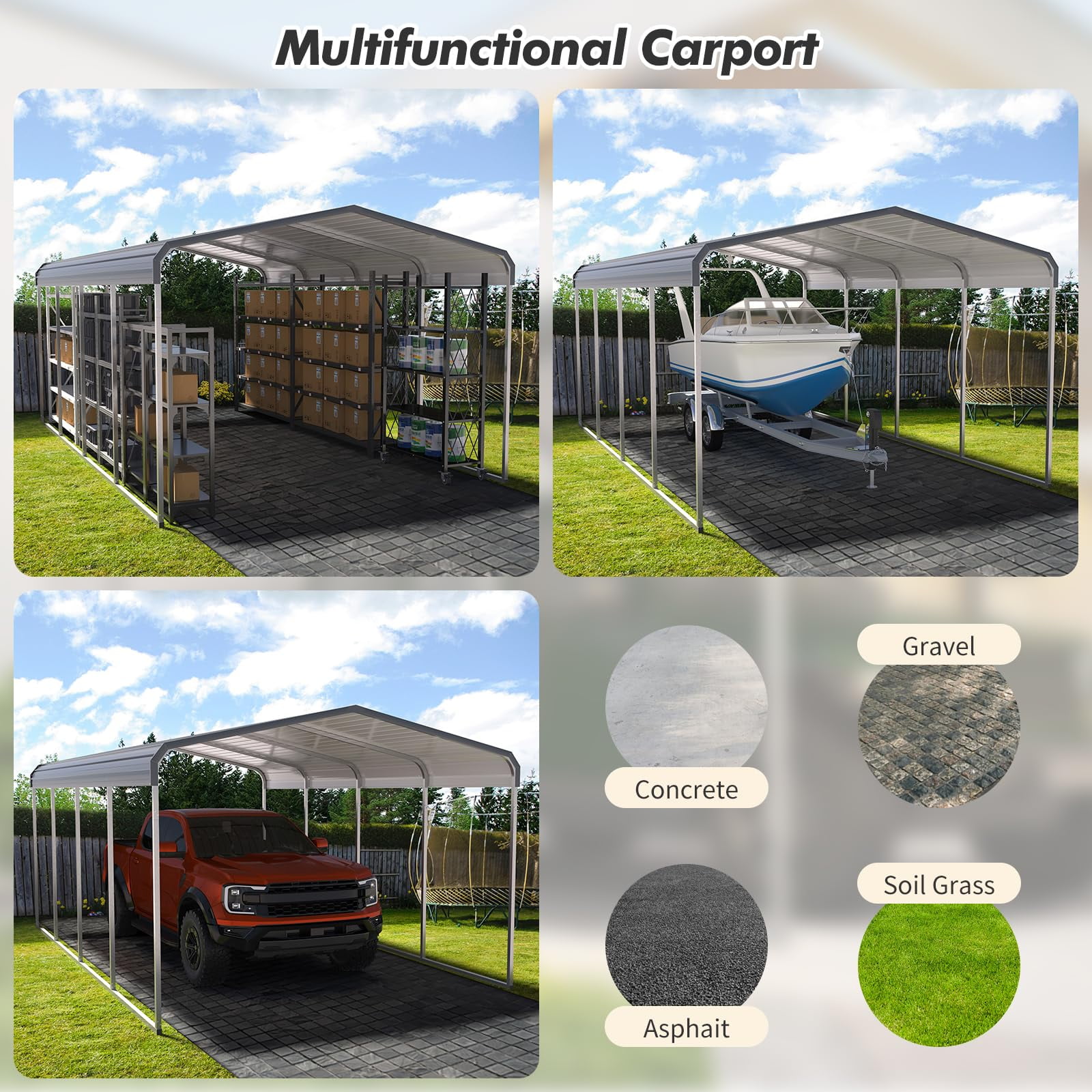 Luku Outdoor Carport, 12’x20' Heavy-Duty Metal Carport,Metal Carport with Galvanized Steel Roof and Frame,Upgraded Extra Large Metal Garage for Pickup, Car, Boatand Tractors,Trucks, and Tractors