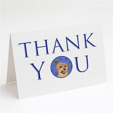 Yorkie Blue and Gold Thank You Greeting Cards and Envelopes Pack of 8 7 in x 5 in