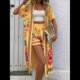 thumbnail image 5 of Bohemio Floral de Corta para Mujer, Talla Grande, con Abertura Frontal, Conjunto de 2 Piezas para Verano Amarillo M, 5 of 7