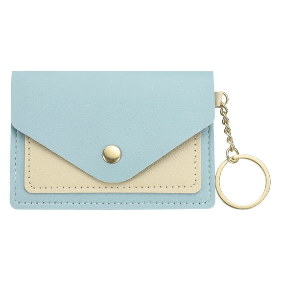 Leather Wallet Keychain, Slim Wallet Credit Card Holder Car Key Chain Leather Wrist Keychain for Purse Bag Handbag Backpack, Light Blue