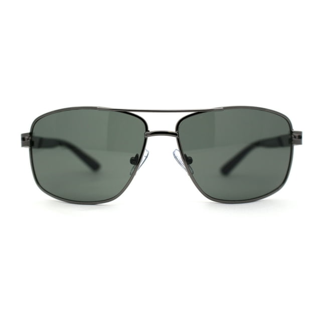 Classic Mens Rectangular Metal Rim Aviator Sunglasses Gunmetal Green