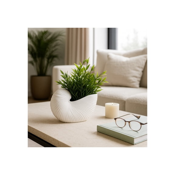 Decorative Ceramic Shell Inspired Figurine for Home Decor - Modern Ornaments for Bathroom, Office, and Living Room Accent - Coastal Sculpture for Shelf or Coffee Table Display - 6", White