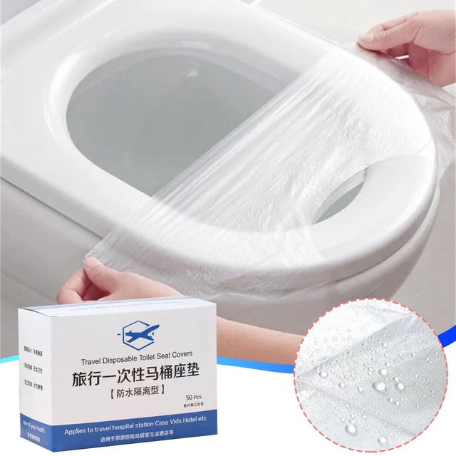 Xihbxyly Funda de Inodoro Desechable, Antideslizante, Impermeable, Fácil de Usar, Ideal para Viajes, Ideal para Baños Públicos de Hotel y Viajes Por Carretera, Juego de 50 Unidades, Tamaño 48 X 40 Cm
