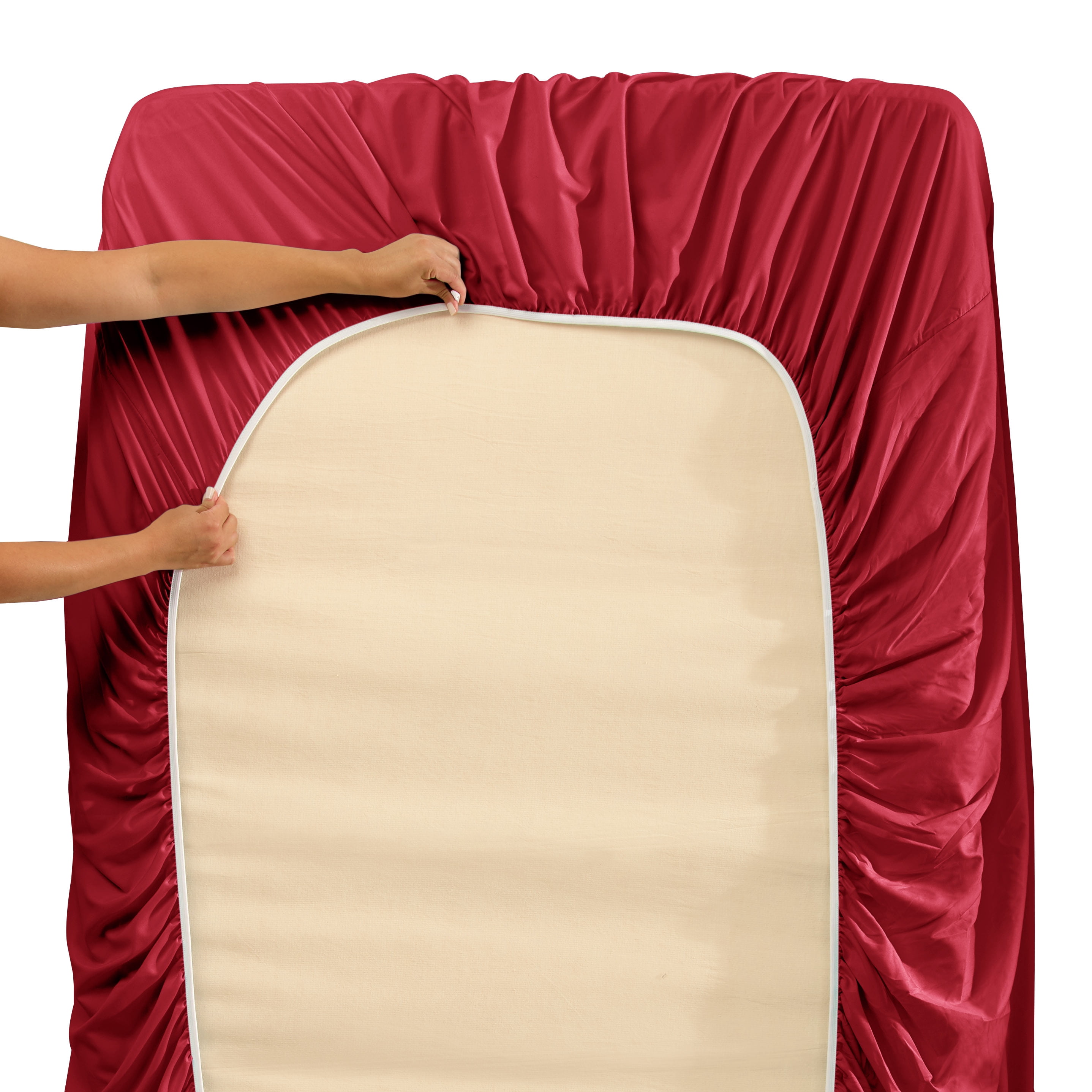 Clara Clark 1800 Microfiber Collection 18" - 21" Extra Deep Pocket Fitted Sheet, King Size, Burgundy Red
