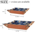 thumbnail image 4 of Women Girls Leather Square Dish Trinket Plate Jewelry Tray, Golden Blue Flower Pattern Flag Mothers Day Birthday Gift, 20.5x20.5cm, 4 of 6