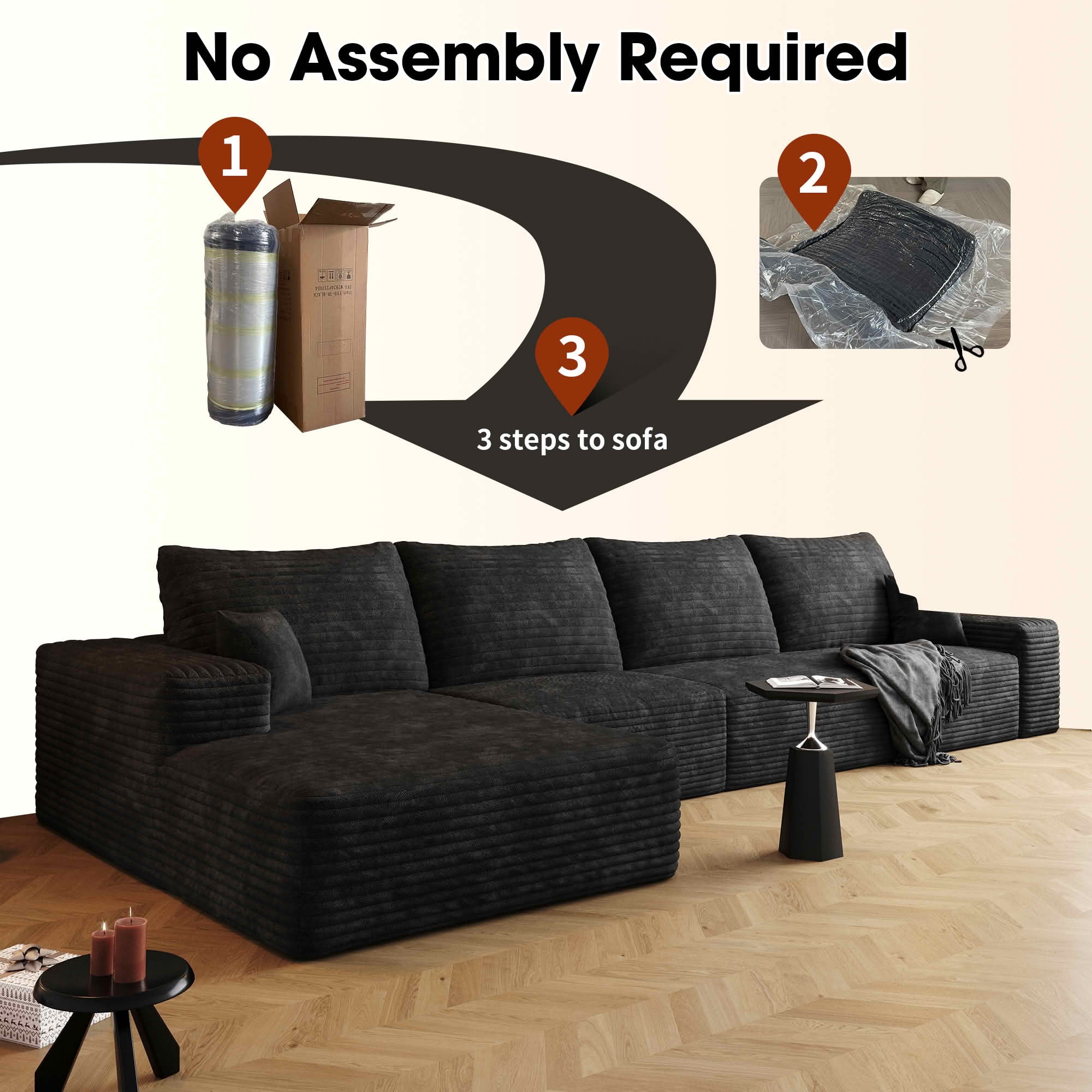 MAYEERTY 135 Inch L‑Shaped Cloud Sectional Couch, Modern Modular Deep‑Seat Corner Sofa with Reversible Chaise, Plush Corduroy Upholstered Sofa, No‑Assembly Required for Living Room Bedroom Apartment