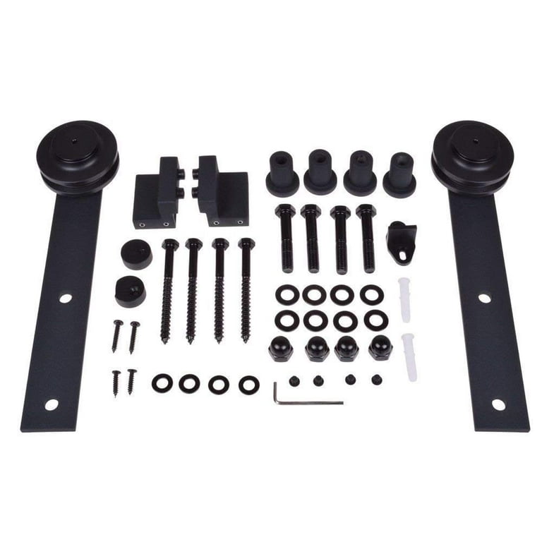 144 in. Matte Black Classic Straight Strap Sliding Barn Door Hardware (2-Set) 144 in. Matte Black Classic Straight Strap Sliding Barn Door Hardware (2-Set)