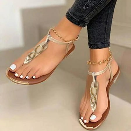 

pafei tyugd Womens Flat Sandals Flip Flops Casual Slip on Comfortable Ankle Strappy Thong Beach Sandal for Women Dressy Size 5.5