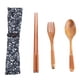 thumbnail image 1 of Juego de vajilla de madera de 4 piezas, portátil, palillos, tenedor, cuchara, juego de vajilla con bolsa para picnic y viajes (dorado), 1 of 13