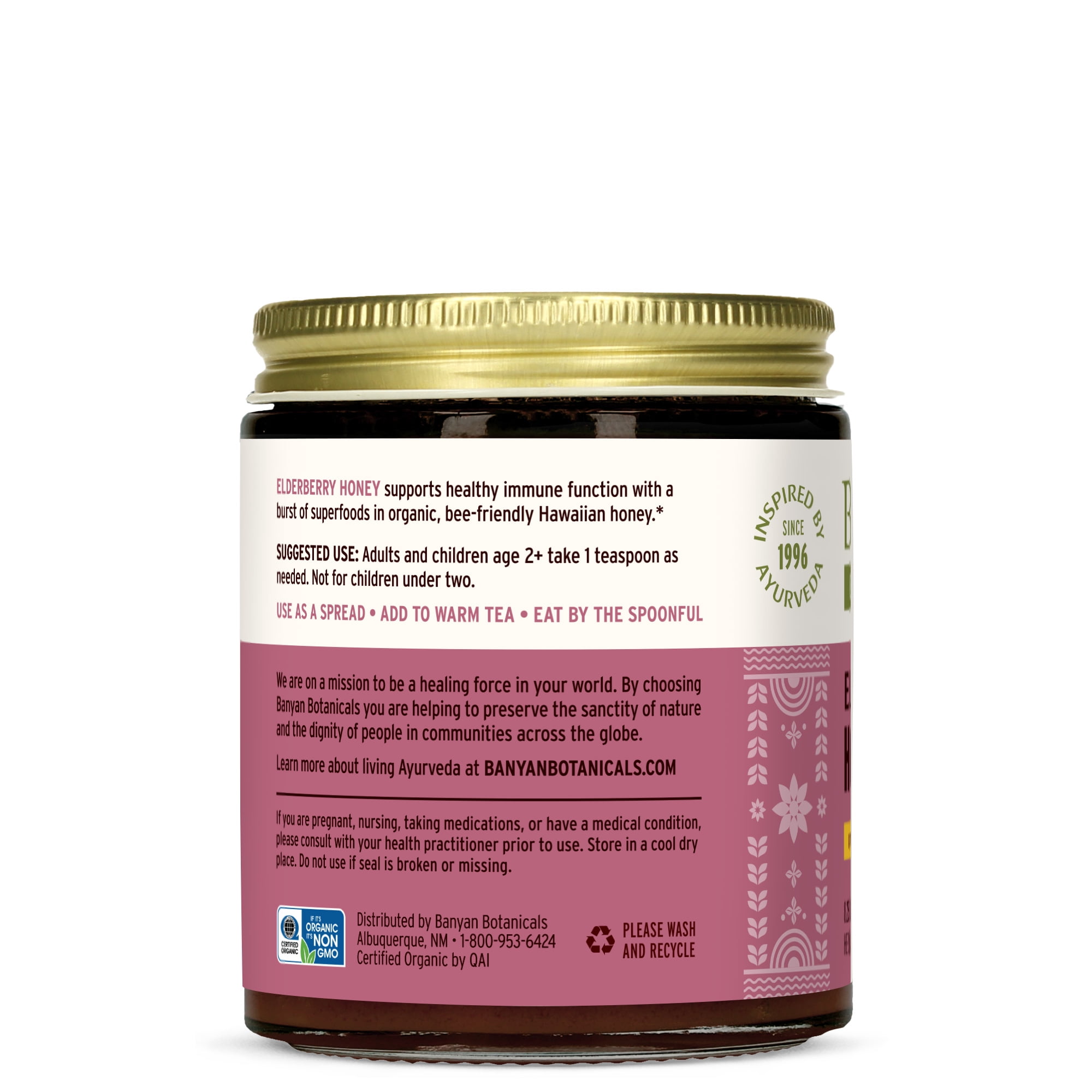 Banyan Botanicals Elderberry Honey – Organic Herbal Honey with Sambucus & Amla ­­– Immune Support for Kids & Adults* – 8.25 Oz – Raw & Unfiltered, Pollinator-Friendly, Sustainably Sourced