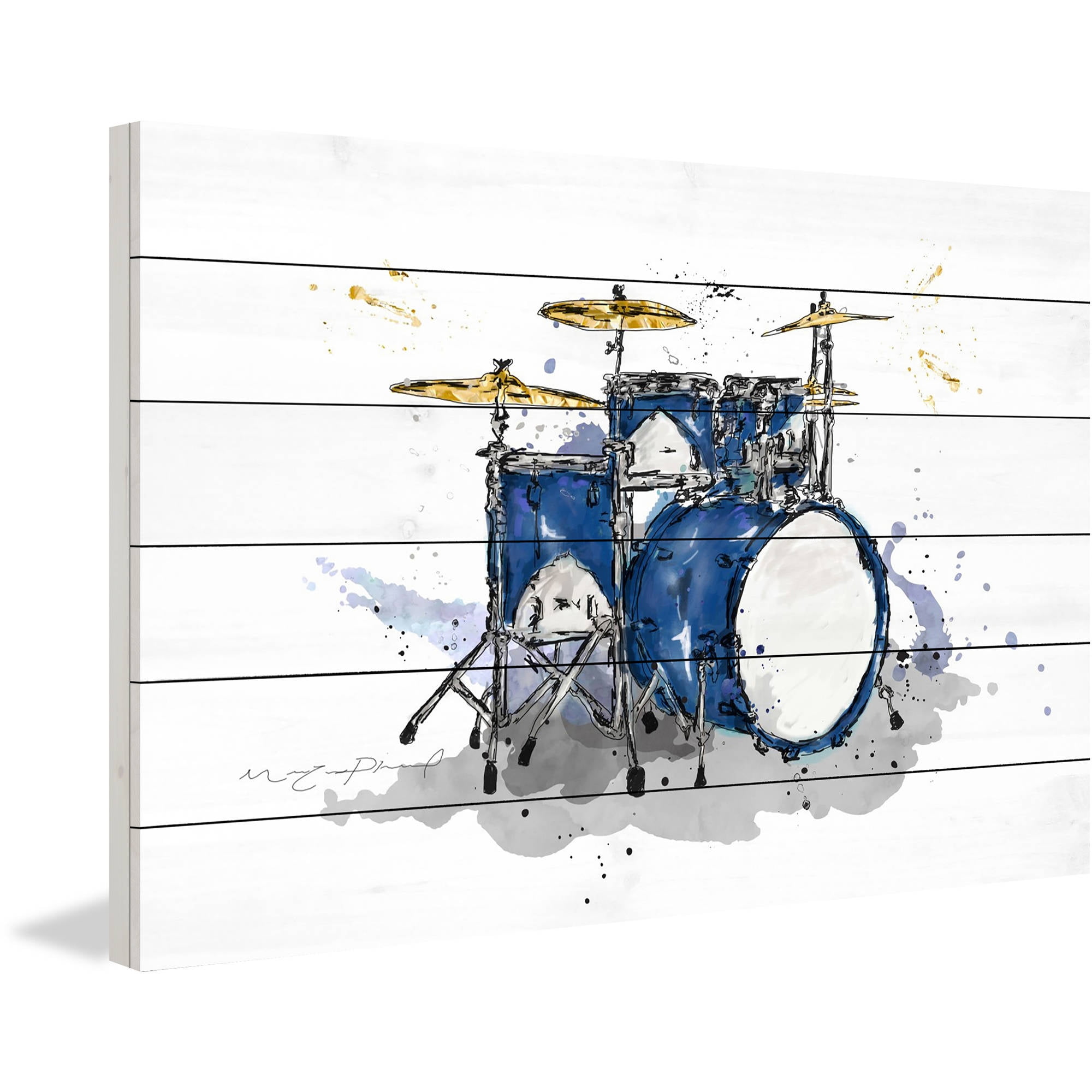Marmont Hill "Drum Bleu Royal" by Marie-Eve Pharand Painting Print on White Wood