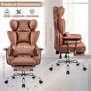 KERDOM High Back Office Desk Chair, Big & Tall Executive Office Chair with Footrest, Beautiful PU Leather Computer Chair, Ergonomic Reclining Chair, Large Home Office Chair with Soft Lumbar Pillow