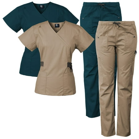 2-PACK Medgear 12-Pocket Women's Scrub Set with Silver Snap Detail & Contrast Trim