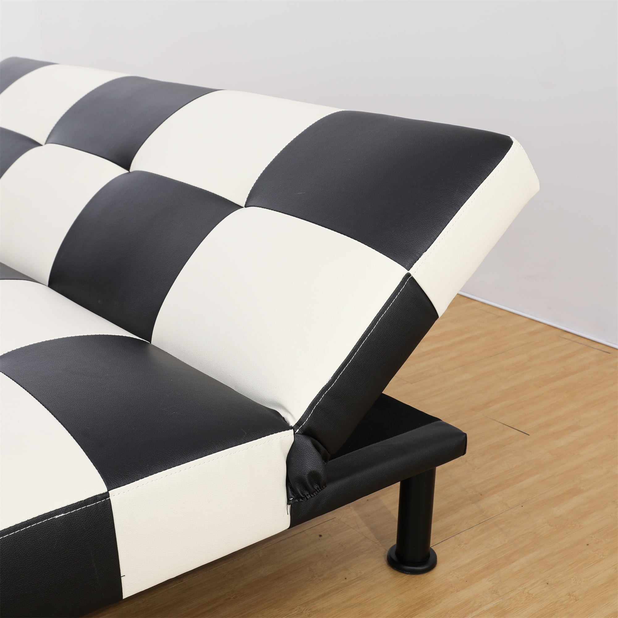 Aukfa Faux Leather Futon Convertible Sofa Bed for Home Office Twin Size, Black&White