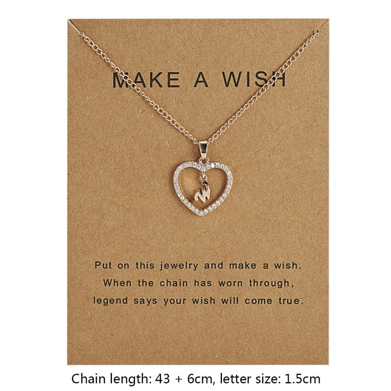 Sonceds 26 Letters W Heart Shape Pendant Necklace Rhinestone Rose