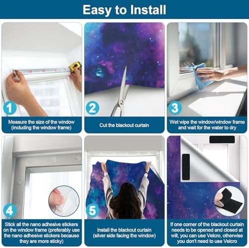 100% Blackout Curtains for Bedroom, Portable DIY Window Blinds, No Drill Window Shades & Blackout Blinds with Stickers & Tabs for Travel, Dorm Room, Media Room (Starry Sky, 157" x 57")