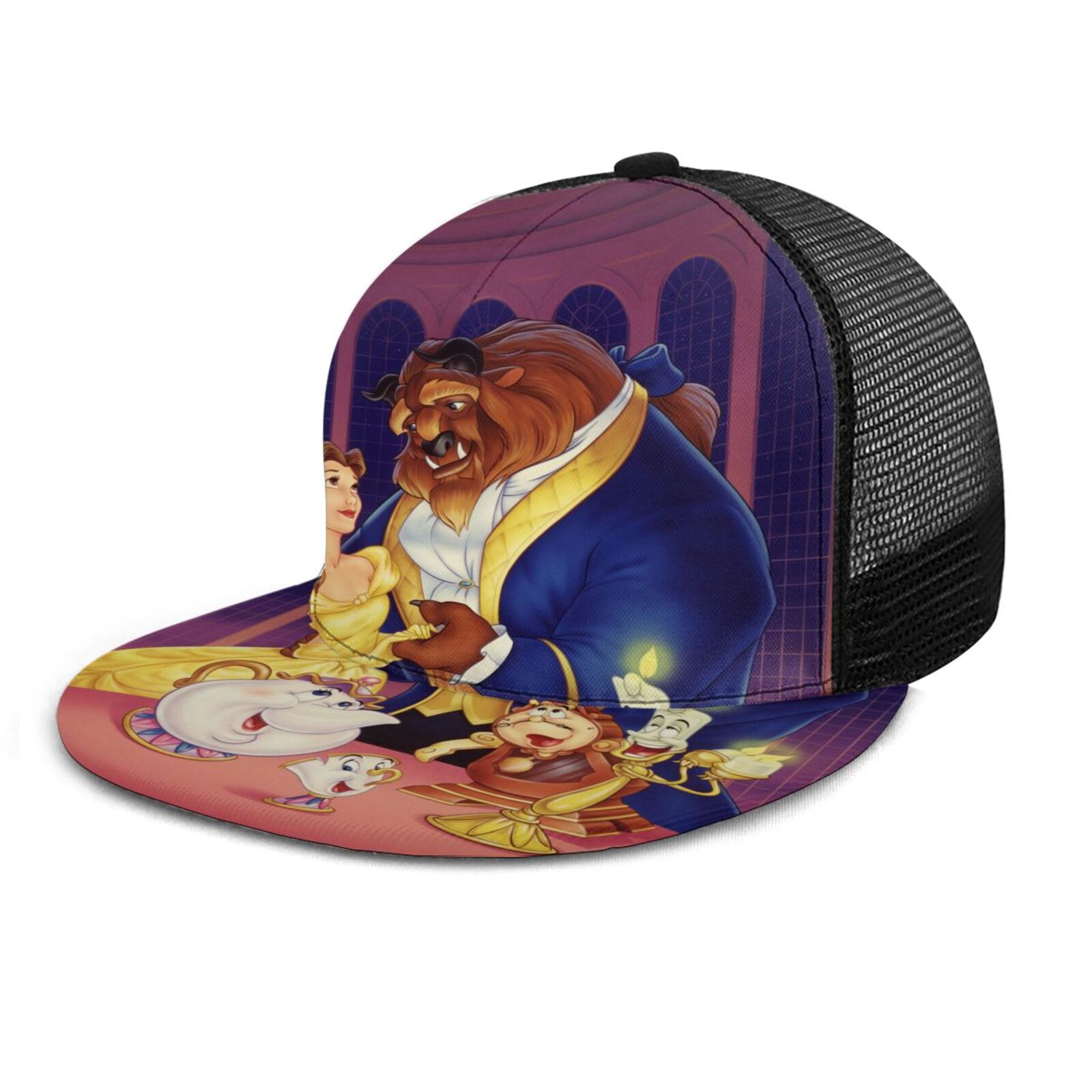 Flat Billed Trucker Hat Mesh Back 