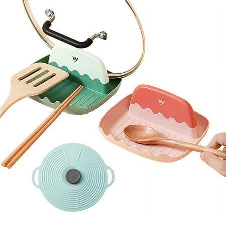 

Spoon and Lid Rest for Kitchen Counter and Stove Top 2 Packs Utensil Organizer for Spoons Pot Lids Spatulas Utensils Forks and Silicone Cover as Gifts