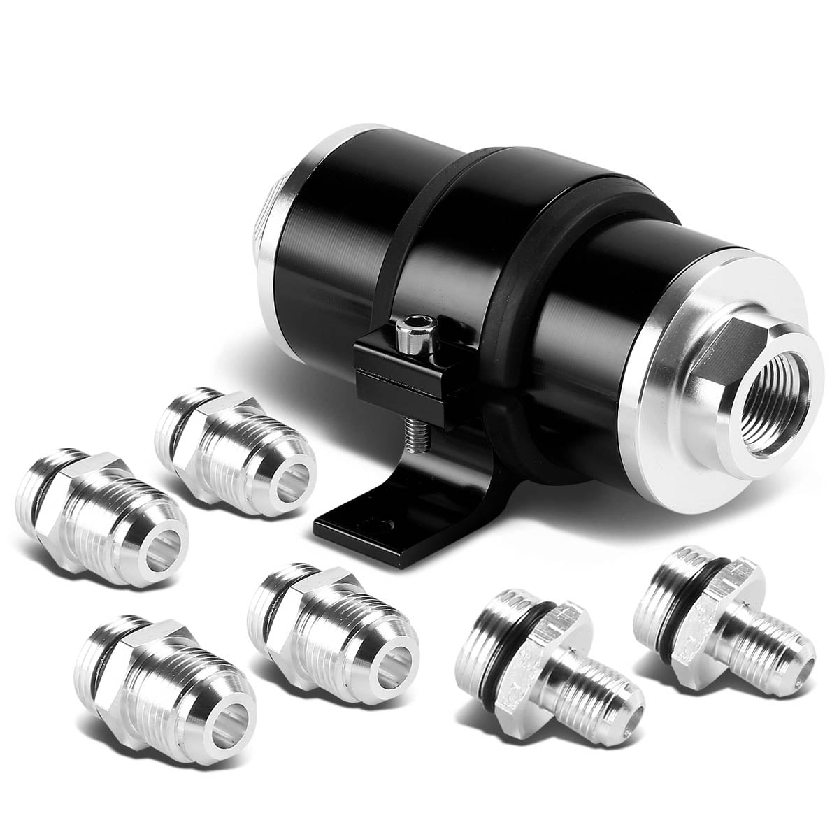 30 Microns Aluminum Inline Fuel Filter+Bracket for AN6/AN8/AN10 (Black