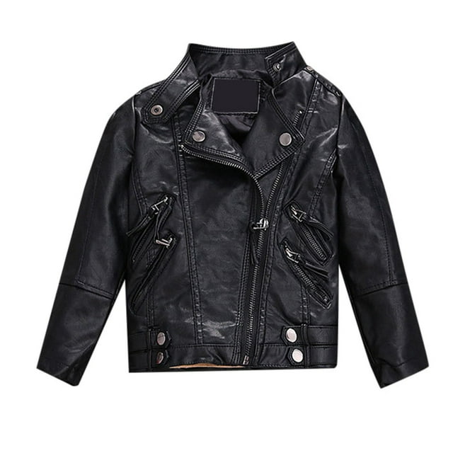 XASZHN Kids Girl Spring Pu Leather Jacket Motorcycle Coat for Boy Leather Jacket Black 3-4 Years