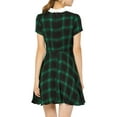 thumbnail image 4 of INSPIRE CHIC Women's Peter Pan Collar Puff Sleeves Above Knee Plaid Grid Dress, 4 of 8