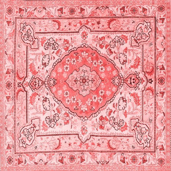 Ahgly Company Indoor Square Medallion Red Traditional Area Rugs, 6' Square