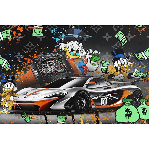 Disney Graffiti Street Art Wall Poster Banksy Mickey Mini Mouse and Donald Duck Canvas Print Fashion Painting Cartoon Decor70x100cm No Frame Gao Jinjia LED