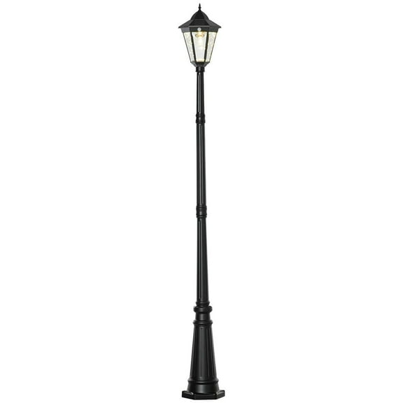 Barara King 92.5" Outdoor Lamp Post Light, Solar-Powered Streetlight, w/ Clear Glass, Black