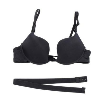 

Clearance!Women Bras Solid Color Bra Deep U Low Cut Super Push Up Backless Bra Black 70/32B