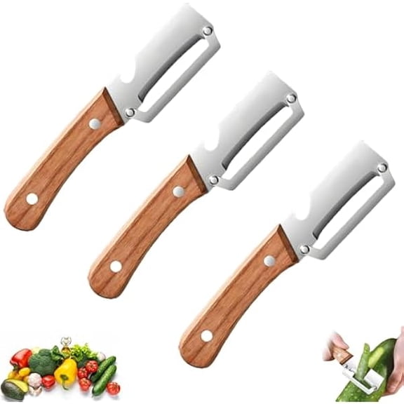 Vegetable Wooden Peeler for Kitchen Tool,Premium 2-in-1 Multifunctional Fruit & Vegetable Peeler with Built-in Bottle Opener, Ideal for All Fruits and Vegetables Needing Peeling (3PC)