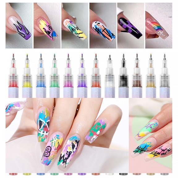 Homjin 12-Color Nail Art Pen Set, Professional DIY Nail Painting Kit, Salon Quality Tools