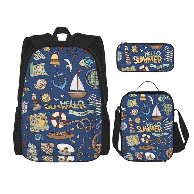 Balery Marine Nautical Mochila Escolar 3 en 1 para Niños - Mochila Resistente con Lonchera Térmica y Estuche - Mochila Escolar para Niños y Niñas