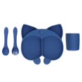thumbnail image 1 of Baby Divided Dinner Plate Cartoon Shaped Soft Silicone Suction Eating Plate Set with Spoon Fork Cup Blue, 1 of 4