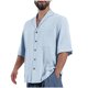 thumbnail image 1 of Camisetas Elvqul para Hombre Lino Economicas Azul Celeste Algodón Manga Corta sin Estampado Solapa, 1 of 5