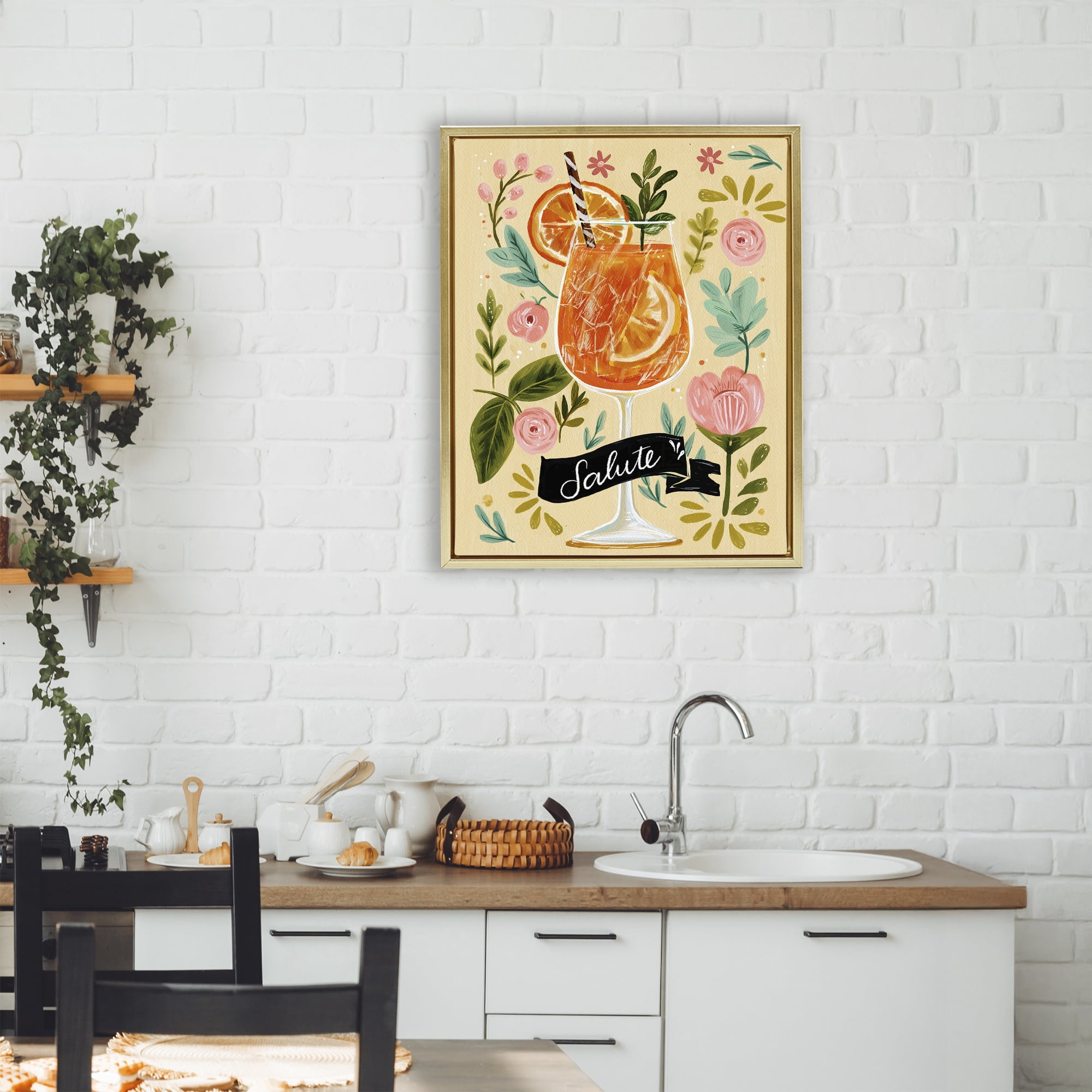 Stupell Industries Salute Citrus Cocktail Gold Framed Floater Canvas Wall Art, design by Yen