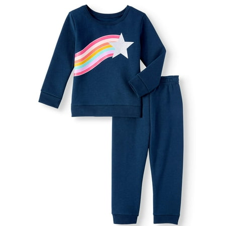 Garanimals Long Sleeve Graphic Sweatshirt & Solid Sweatpants, 2pc Outfit Set (Toddler Girls)