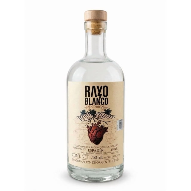 Mezcal Artesanal Rayo Blanco- Espadín Destilado con Maíz Criollo (46% Alc. Vol.)