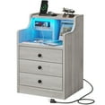 thumbnail image 6 of Night Stand with Charging Station and LED Ligts,LED Nightstand with 3 Drawers and Hutch,Bedside Table with Shelves,Grey, 6 of 8