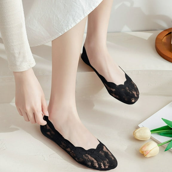 Viluyesy Womens No Show Socks 5 Pairs, Low Cut Lightweight Lace Mesh Cotton Liner Socks Black