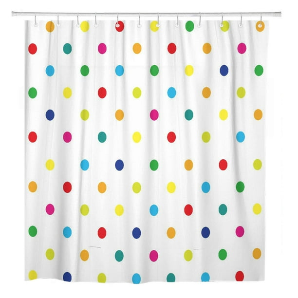 SUTTOM Geometric Colorful Rainbow Polka Dot Shower Curtain 66x72 inch