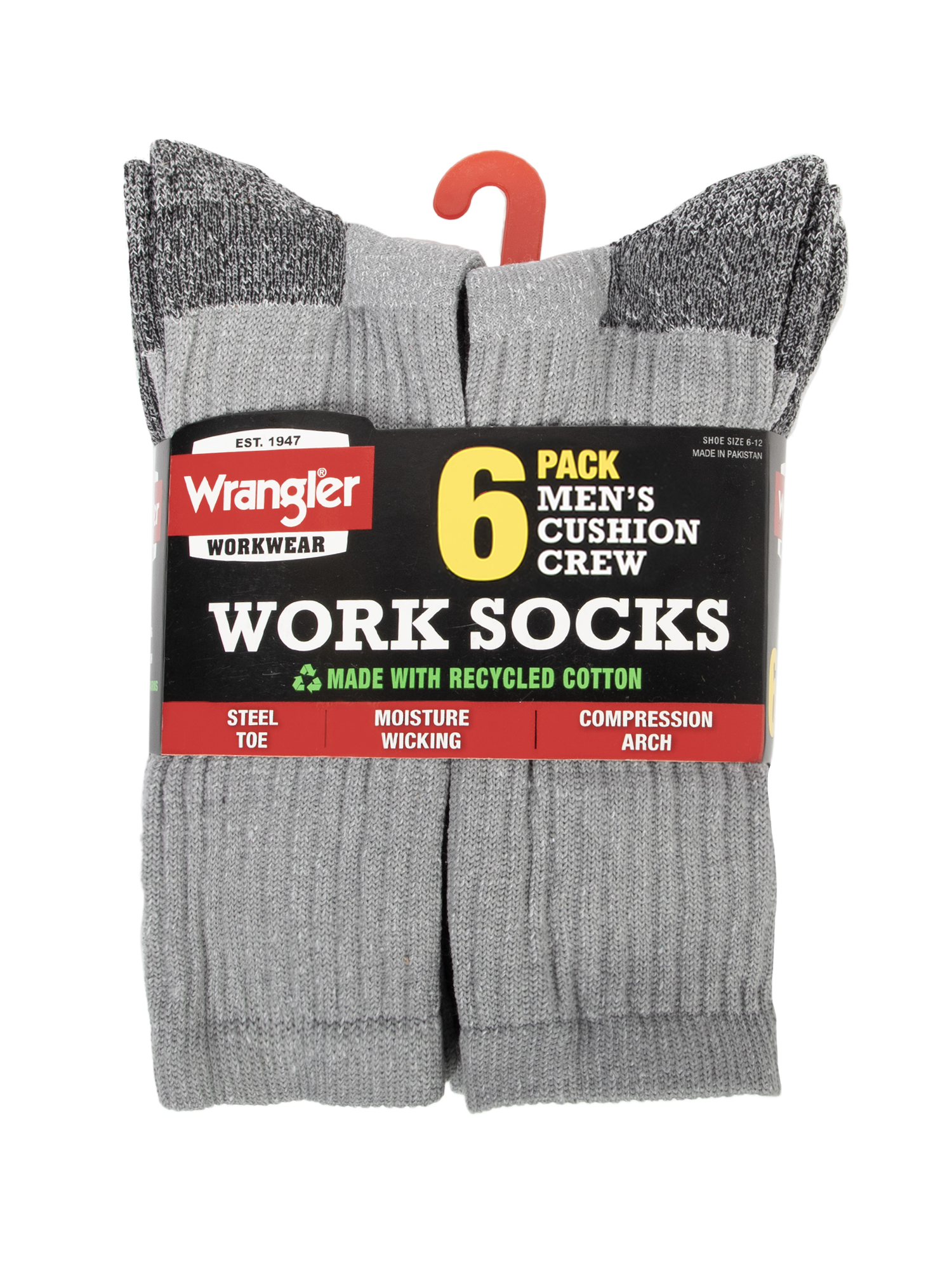 Wrangler Cushion Crew Work Socks for Men, Solid Print, Size 10-13