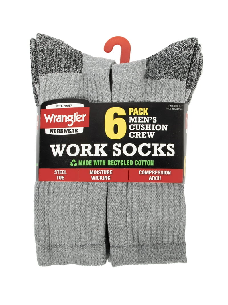 Wrangler Cushion Crew Work Socks for Men, Solid Print, Size 10-13