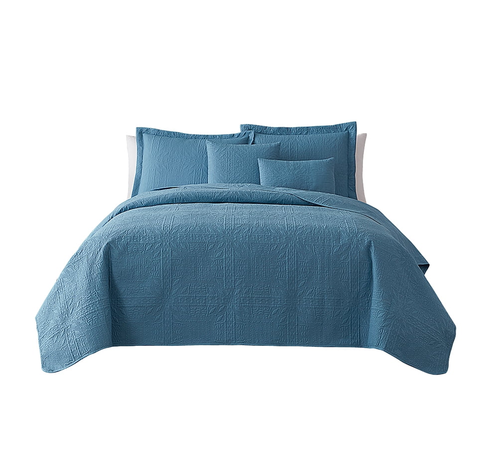 Nestl 4 Piece Quilt Set Twin , Soft Microfiber Lightweight Bedspread Coverlet, Modern Style Ellipse Weave Bed Cover, Blue Heaven
