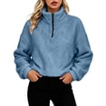 thumbnail image 2 of Women Fuzzy Sherpa Plush Quarter Zip Sweatshirt Sevevn Stand Collar Long Sleeve Side Pocket Oversized Warm Casual Pullover Tops, 2 of 6
